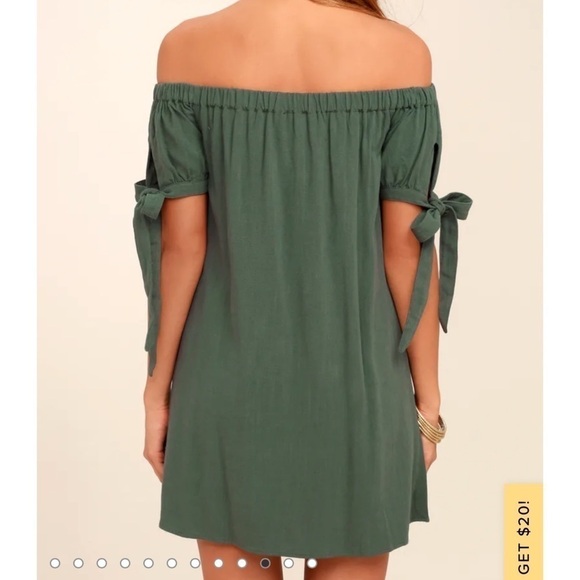NEW Lulu’s Al Fresco Evenings Olive Green Off Shoulder Mini Dress Small Pullover - Picture 5 of 13